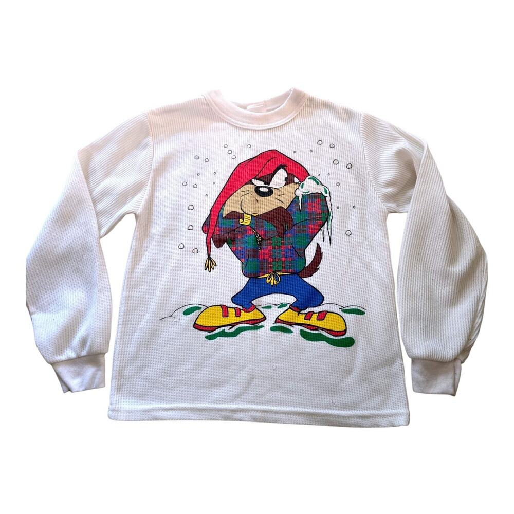 VTG Looney Tunes Warner Bros TAZ thermal shirt Hip Hop Tasmanian Devil Retro 90s